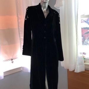Black velvet long jacket. Embellishment